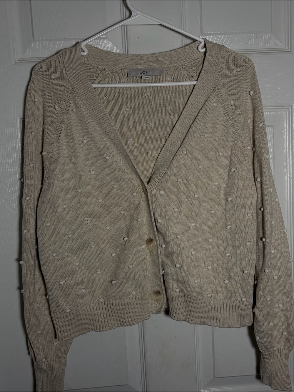 LOFT Cream Pom-Pom Crewneck Sweater